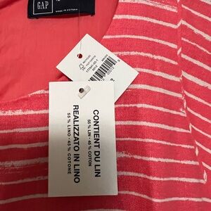GAP Coral-White Striped Linen Blend Top